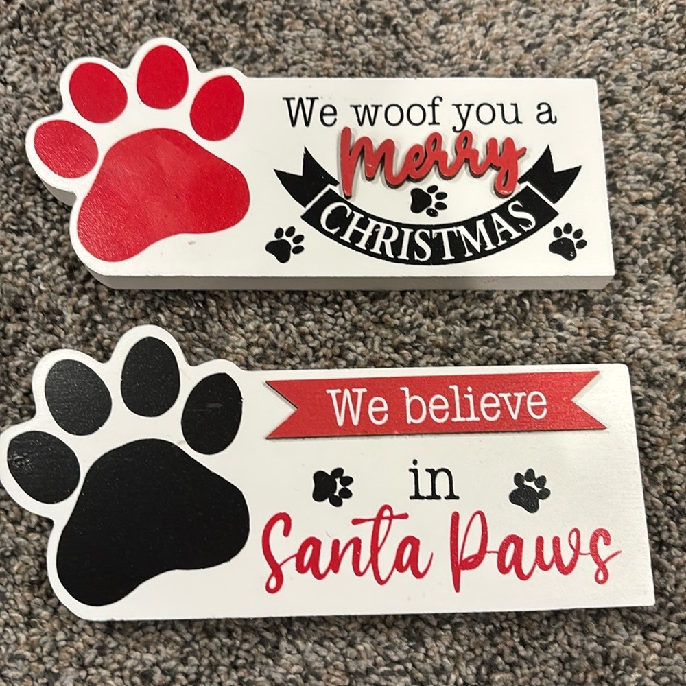Wooden Holiday Pet Decor Christmas Xmas Santa Paws Prints